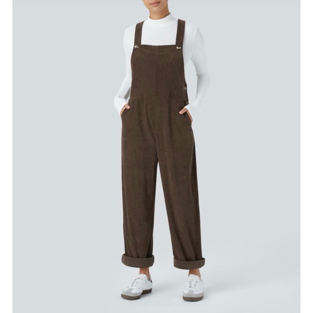 Pockets Straight Leg Corduroy Casual Overalls